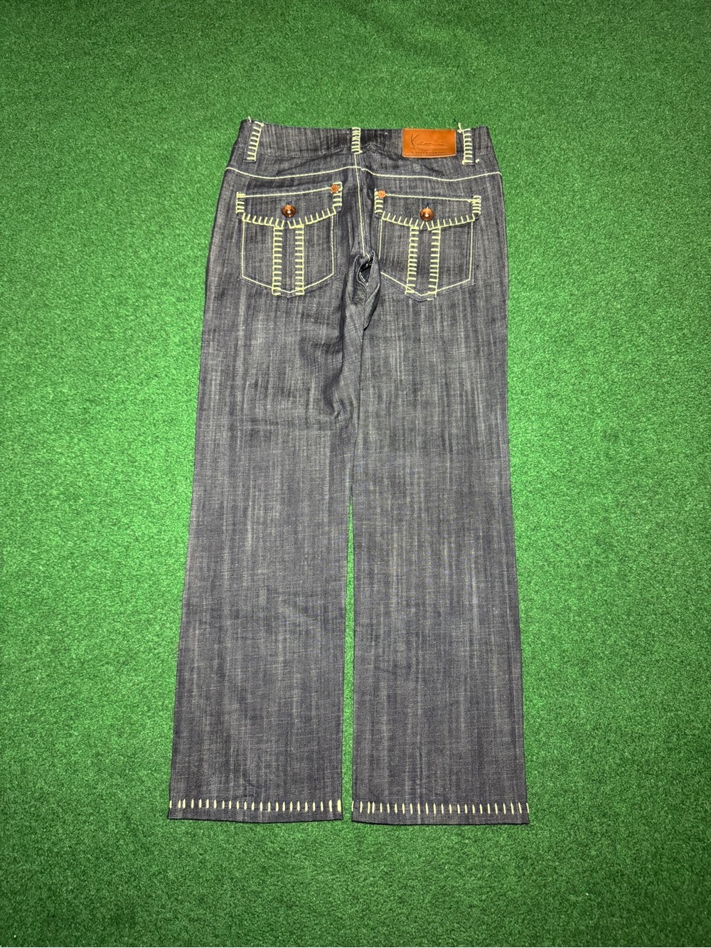 Kani Life Denim Baggy Jeans 36x32 Wide Leg Hip Hop Grunge Dark Wash Vintage Y2K